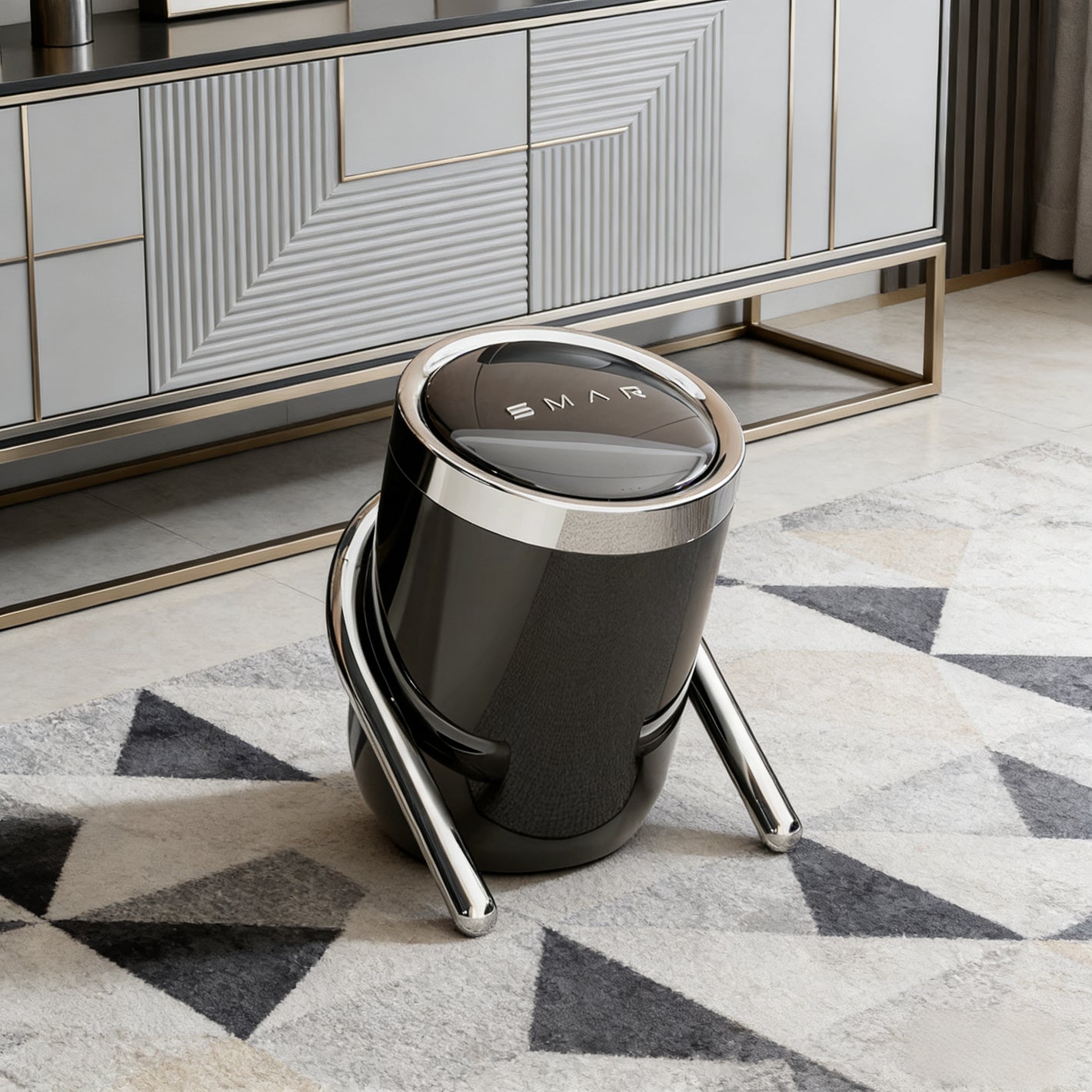 Minimalist Slanted Stylish Design Black Trash Can - Easy Access