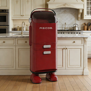 Red Retro Robot Kitchen Sorting Trash Can with Built-In Storage Drawer