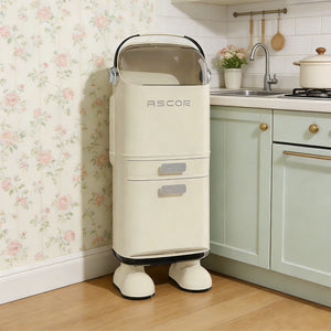 White Retro Robot Kitchen Sorting Trash Can with Built-In Storage Drawer