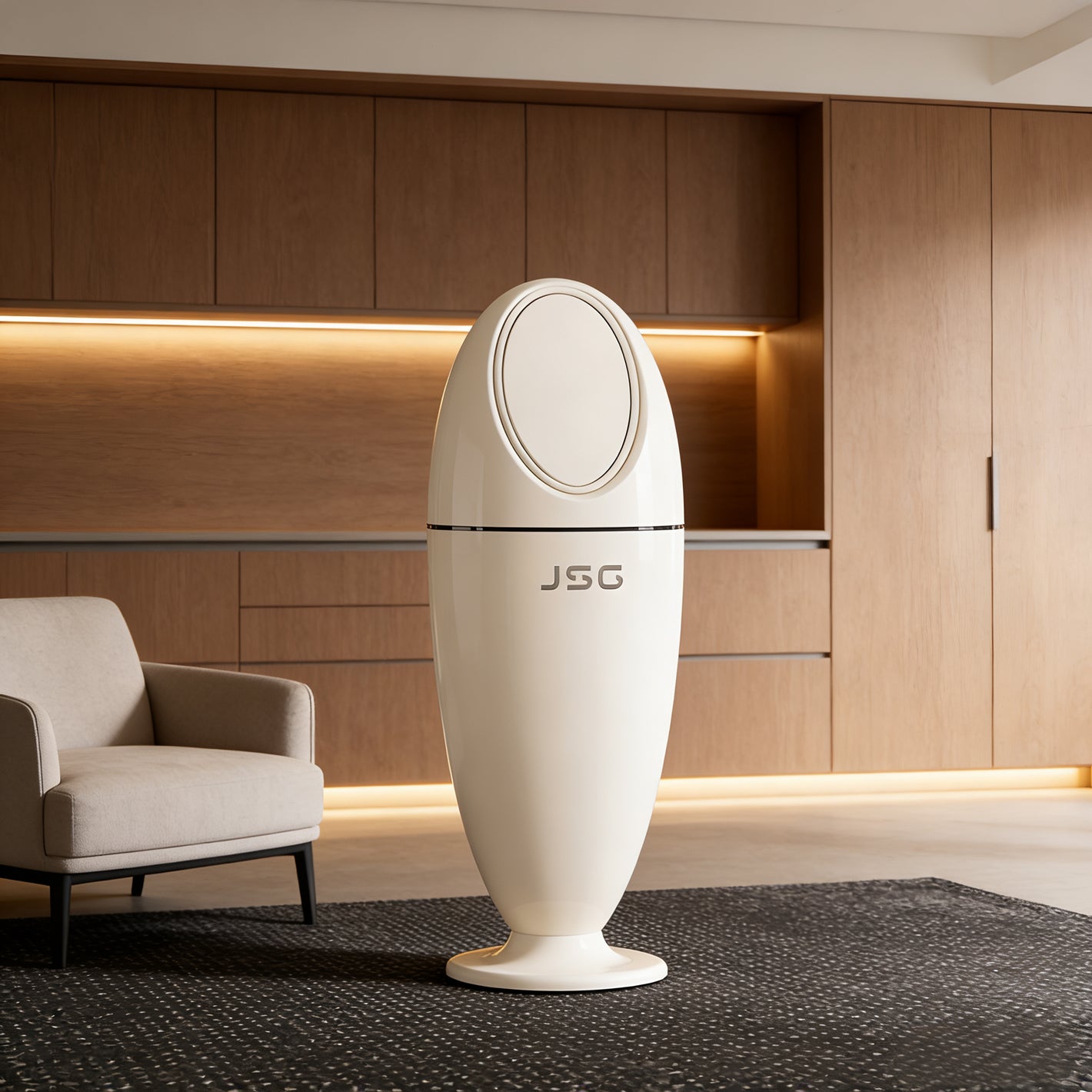 White Water-Drop Shaped Trash Can – High-Tech, No-Bend Design