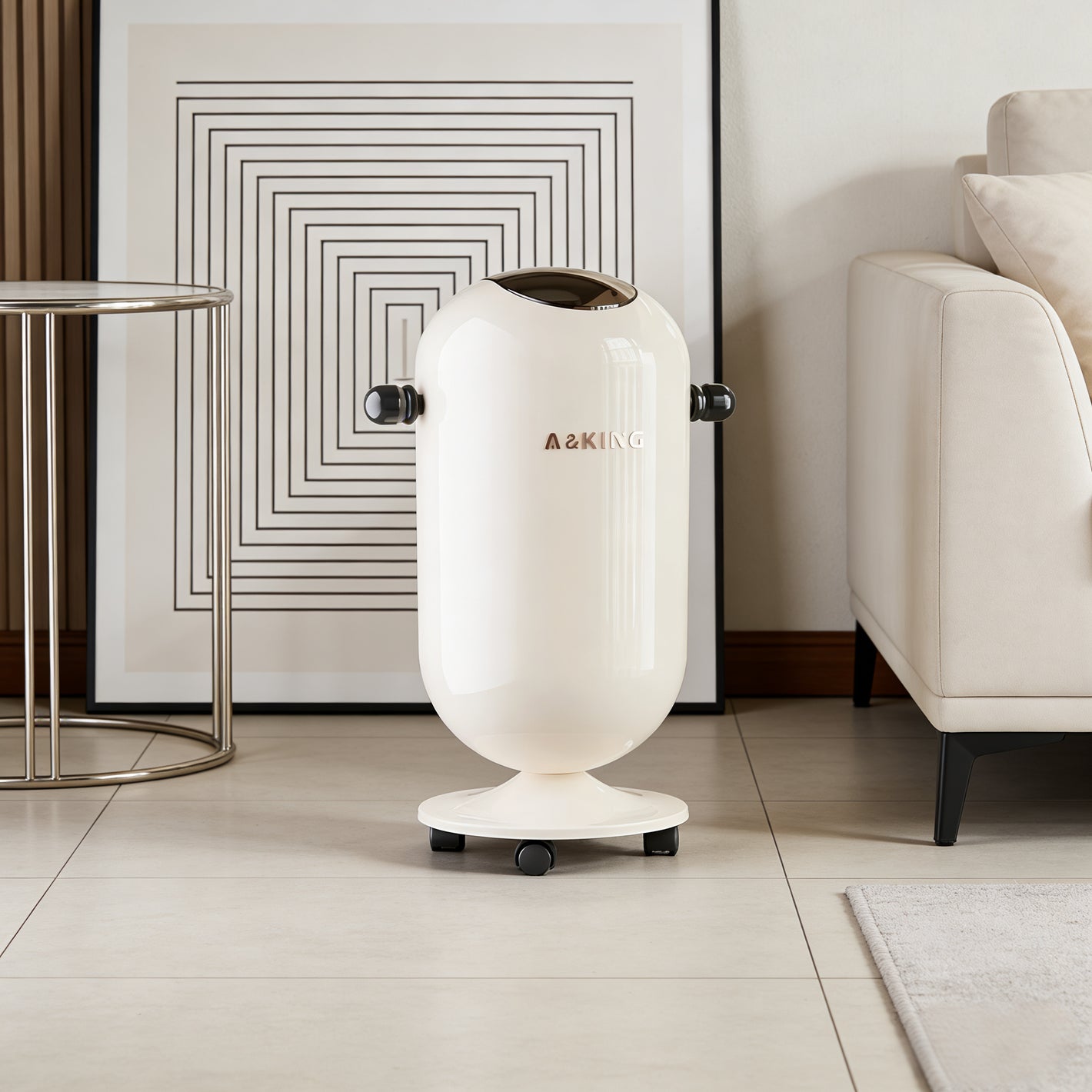Compact & Stylish Design 20L Trash Can With Wheels - White