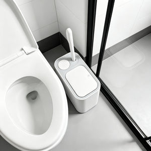 2-in-1 Bathroom Trash Can with Toilet Brush – Slim Waste Bin with 6 Disposable Brush Heads