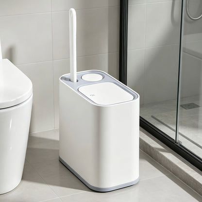 2-in-1 Bathroom Trash Can with Toilet Brush – Slim Waste Bin with 6 Disposable Brush Heads