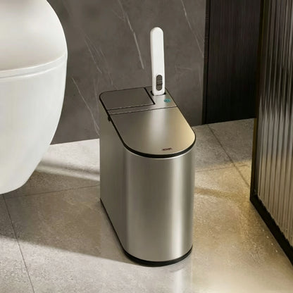 Smart Gray Sensor Bin with Built-In Toilet Brush – Touchless & Clean Bathroom Solution