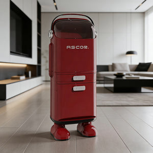 Red Retro Robot Kitchen Sorting Trash Can with Built-In Storage Drawer