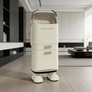 White Retro Robot Kitchen Sorting Trash Can with Built-In Storage Drawer
