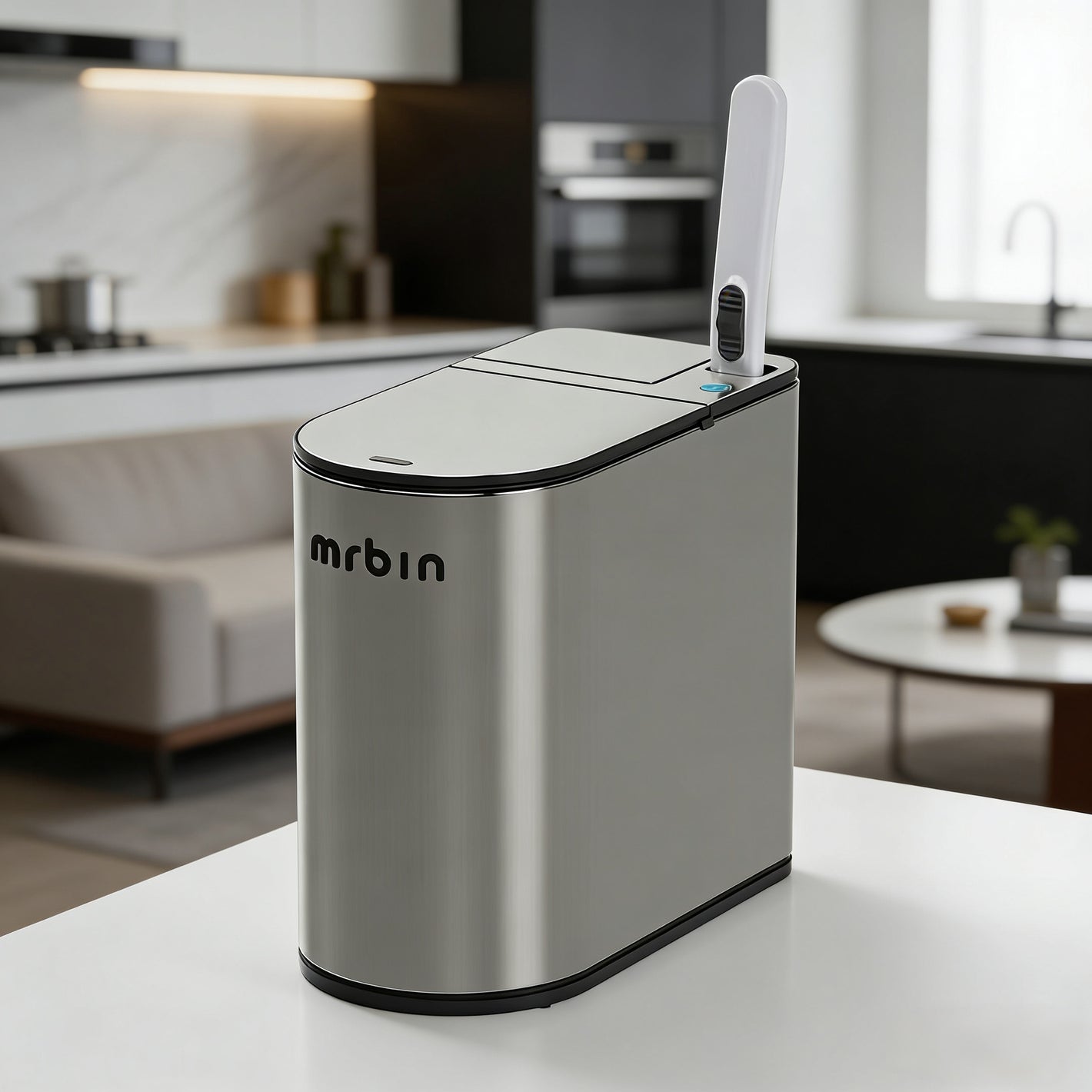 Smart Gray Sensor Bin with Built-In Toilet Brush – Touchless & Clean Bathroom Solution
