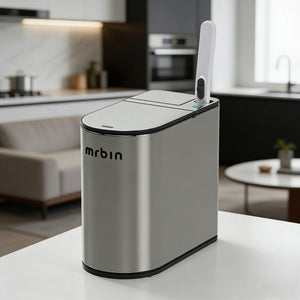 Smart Gray Sensor Bin with Built-In Toilet Brush – Touchless & Clean Bathroom Solution