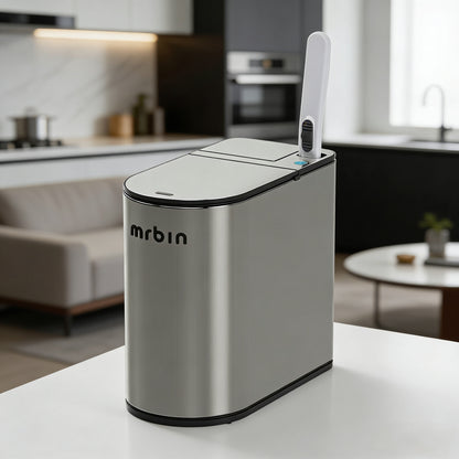 Smart Gray Sensor Bin with Built-In Toilet Brush – Touchless & Clean Bathroom Solution