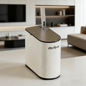 Smart White Sensor Trash Can with Built-In Toilet Brush – Touchless & Clean Bathroom Solution