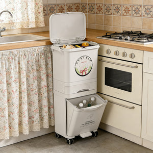 Large Capacity Kitchen Trash Can with Lid – Wet & Dry Separation Garbage Bin for Home