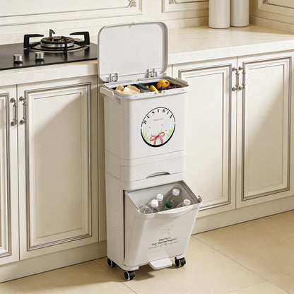 Large Capacity Kitchen Trash Can with Lid – Wet & Dry Separation Garbage Bin for Home