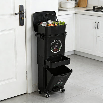 Large Capacity Kitchen Waste Bin with Lid – Wet & Dry Sorting Trash Can