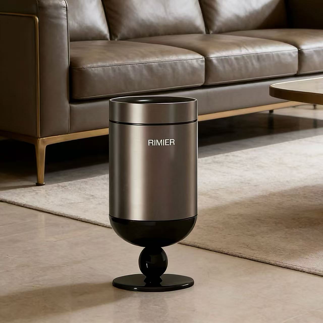 Premium Stainless Steel High-End Modern Tall Garbage Bin Trash Can – Silver Wine Glass Shape Trash Can for Home Interiors