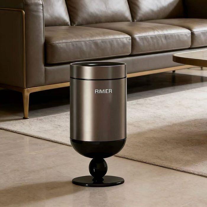 Premium Stainless Steel High-End Modern Tall Garbage Bin Trash Can – Silver Wine Glass Shape Trash Can for Home Interiors