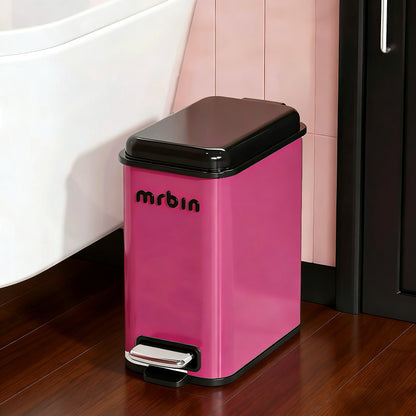 Mr.Bin Carbon Steel Slim Bathroom Pedal Trash Can with Lid – Modern Narrow Design for Toilet Use