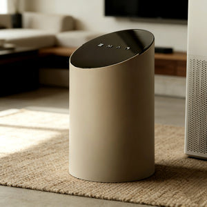 Luxury Cream Slanted White Trash Can – Large-Capacity Covered Bin for Home Use