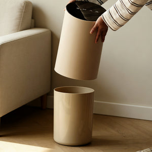 Luxury Cream Slanted White Trash Can – Large-Capacity Covered Bin for Home Use