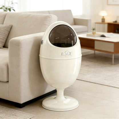 Art-Inspired Ergonomic Home Dinosaur Egg Style Trash Can – White 22L Spacious Silent Bin for Living Spaces