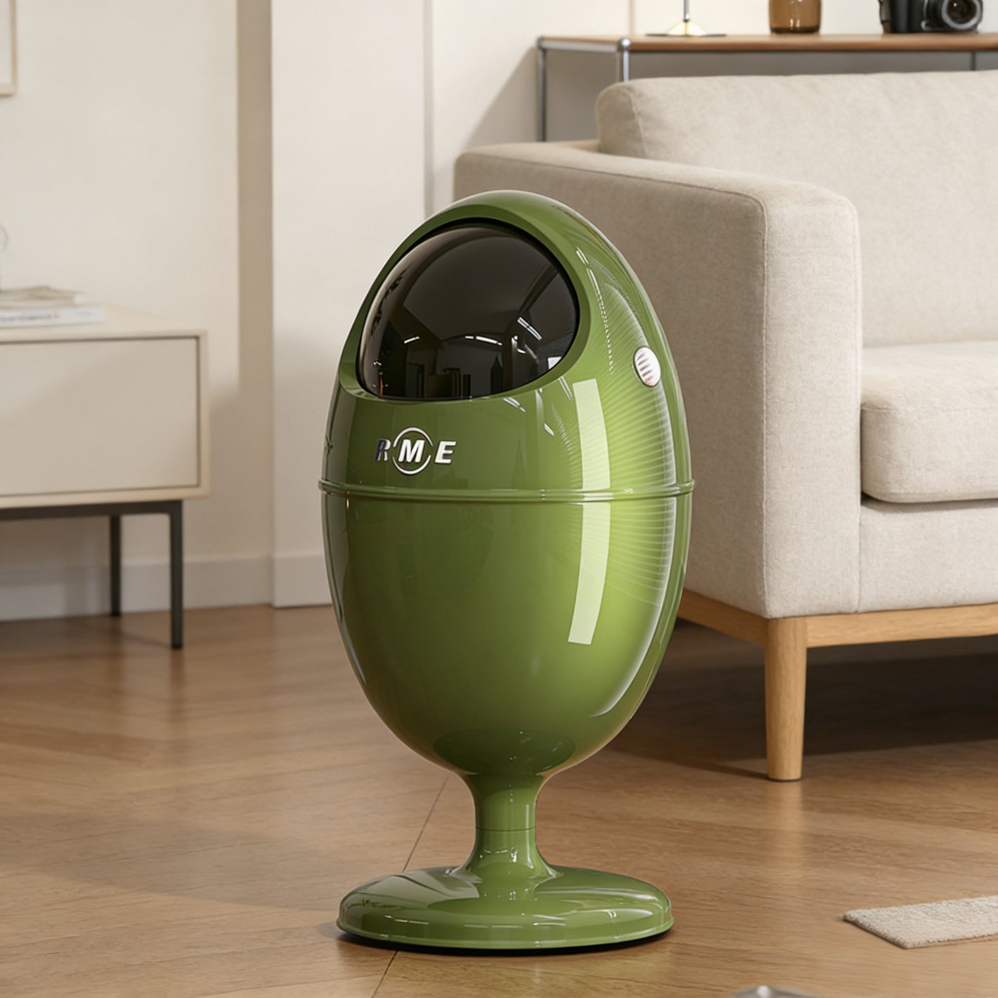 Art-Inspired Ergonomic Home Dinosaur Egg Style Trash Can – Green 22L Spacious Silent Bin for Living Spaces