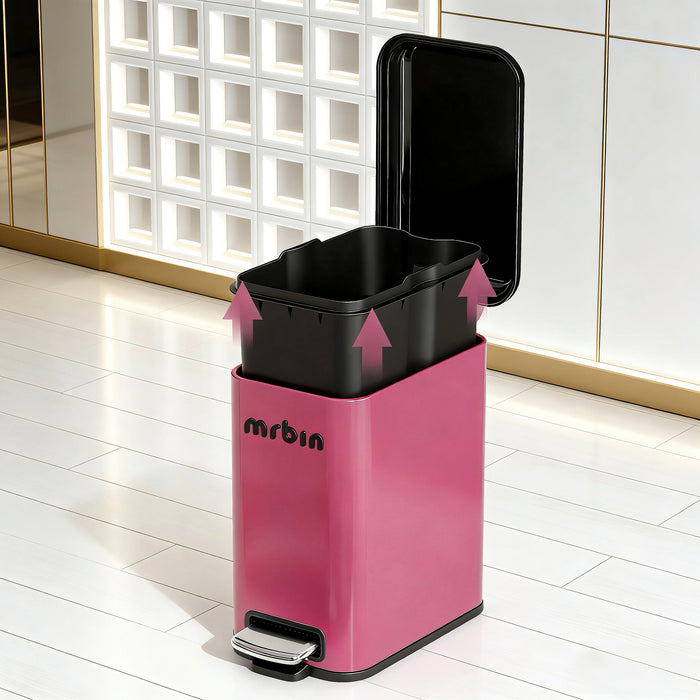 Mr.Bin Carbon Steel Slim Bathroom Pedal Trash Can with Lid – Modern Narrow Design for Toilet Use