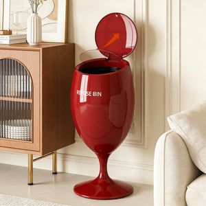 Luxury Red Wine Glass Style Goblet Trash Can – Large Capacity, Movable with Wheels