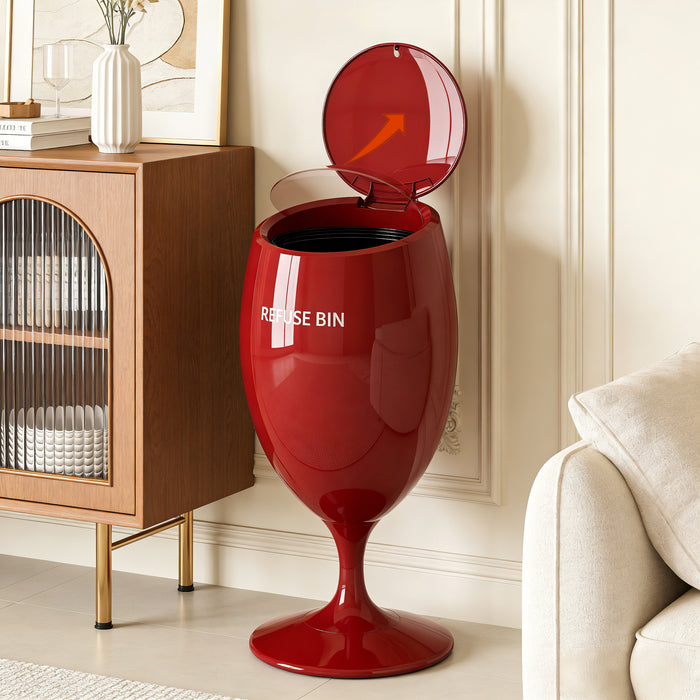 Luxury Red Wine Glass Style Goblet Trash Can – Large Capacity, Movable with Wheels