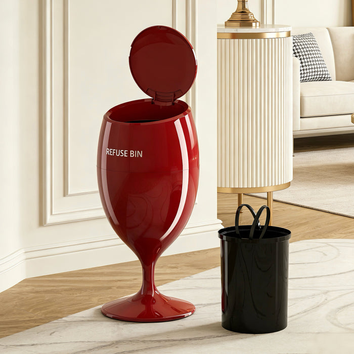 Luxury Red Wine Glass Style Goblet Trash Can – Large Capacity, Movable with Wheels