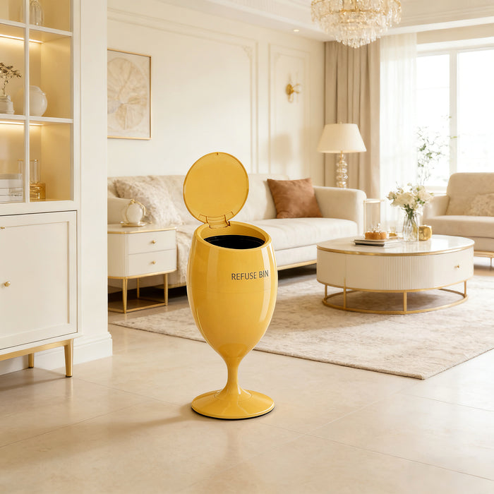 Creative Goblet-Style Trash Can – Tall No-Bend Design with Wheels