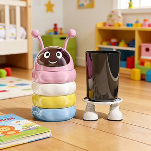 Cute Caterpillar Trash Can with Lid – Creative Large Capacity Home Bin