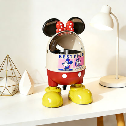 Cute Cartoon Desk Bin – Mini Covered Trash Can for Desktop